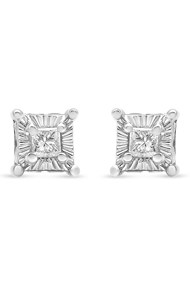 1/4 Cttw Miracle Set Princess-Cut Diamond Solitaire Earrings with Hidden Halo